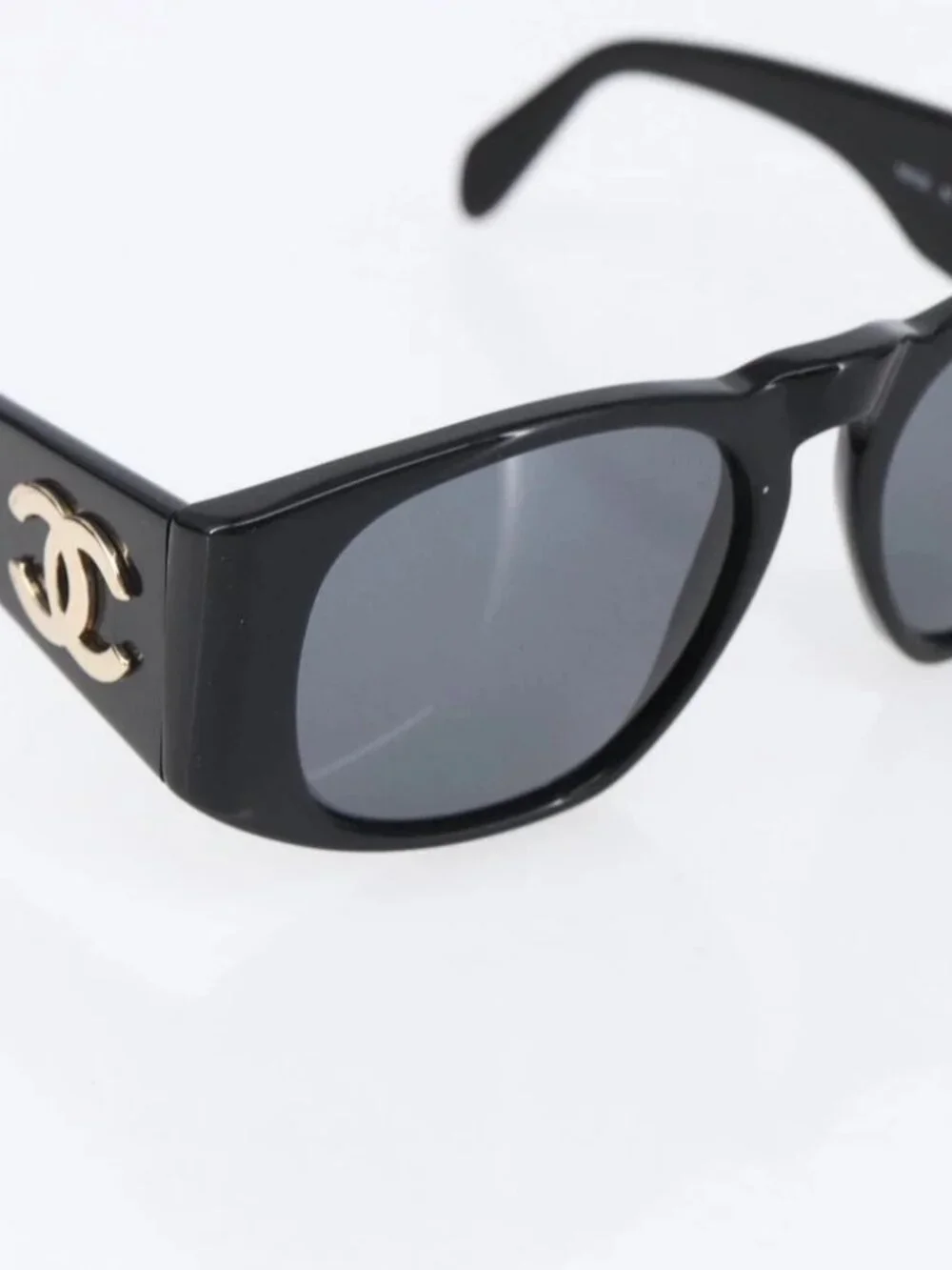 CHANEL COCO Mark Sunglasses plastic Black CC Auth 151144